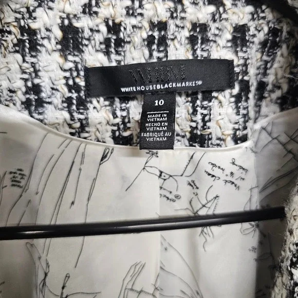 White House Black Market Tweed Fringe Blazer Jacket Women's 10 Black White - Picture 4 of 7
